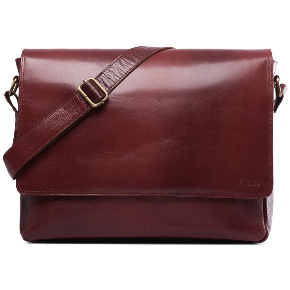 LEABAGS Oxford Brown Genuine Buffalo Leather Messenger Bag in Vintage Style 15”